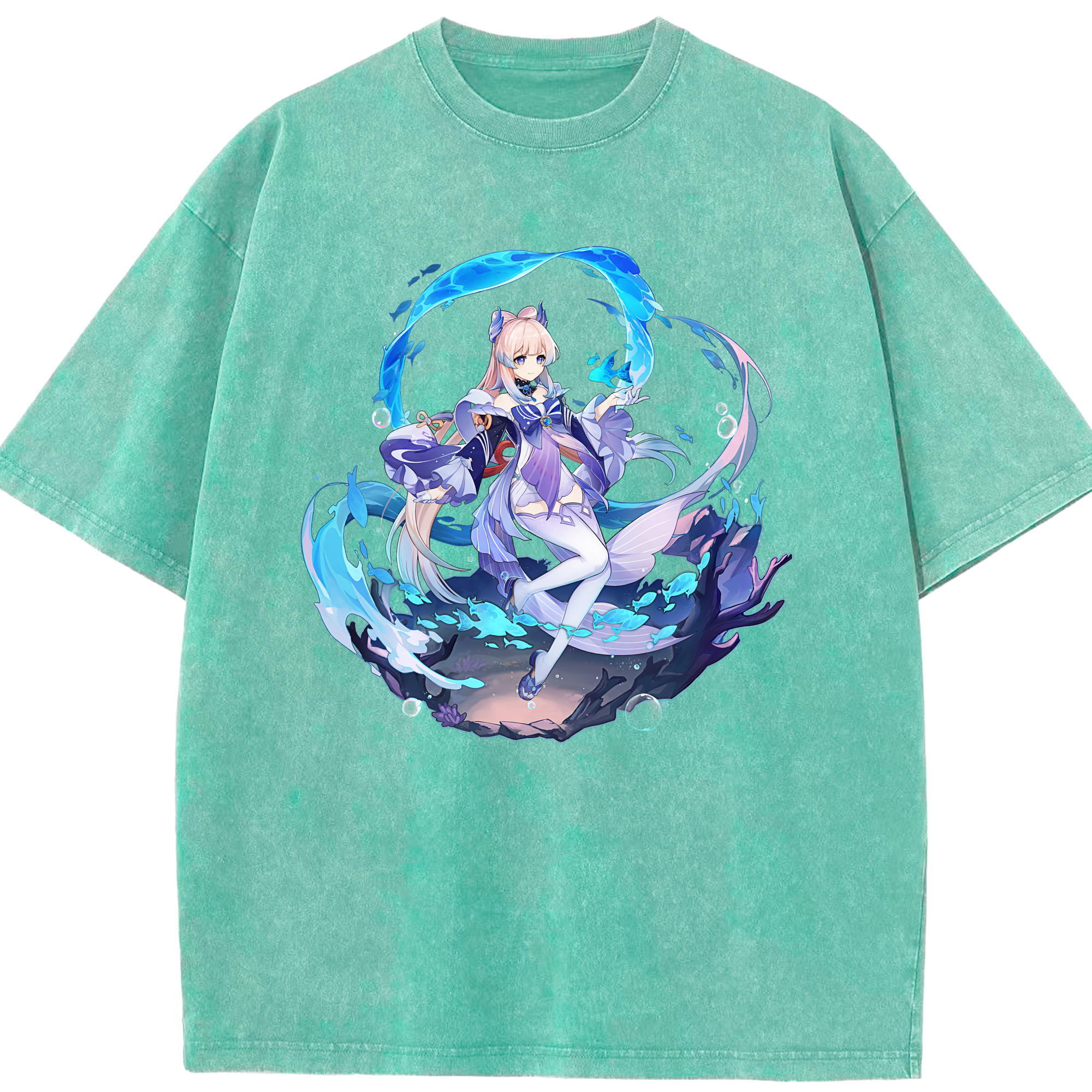 げんし神 珊瑚宮心海 サンゴノミヤ・ココミ genshin Sangonomiya Kokomi 綿100% ヴィンテージ風 半袖Tシャツ（フロントプリント）